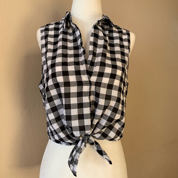 Lush Tops - Black & White Gingham Tie Crop Top by Lush
